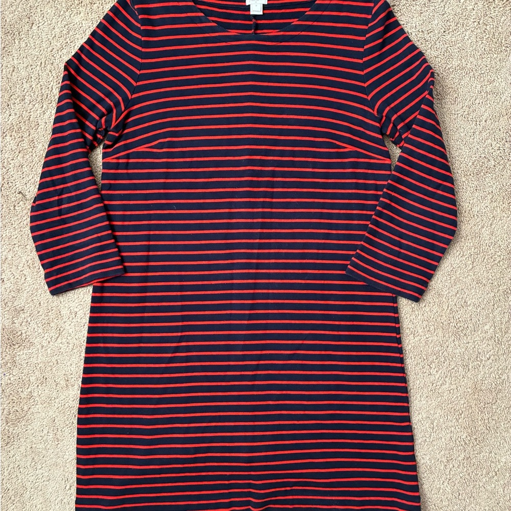 J. Crew Navy and Red Striped Dress